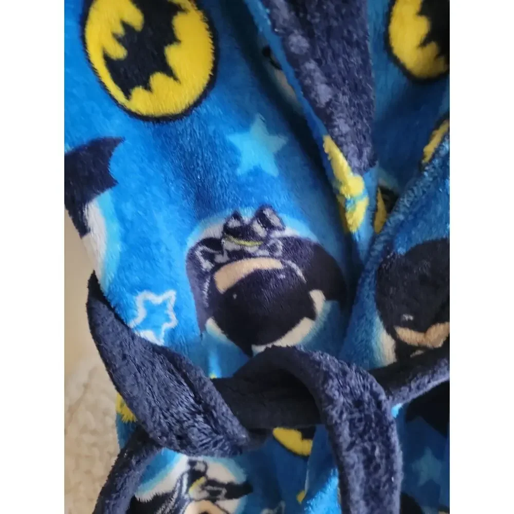 Batman Boys Fleece Robe Justice League Chibi Superhero Blue Plush Bathrobe Sz 2T